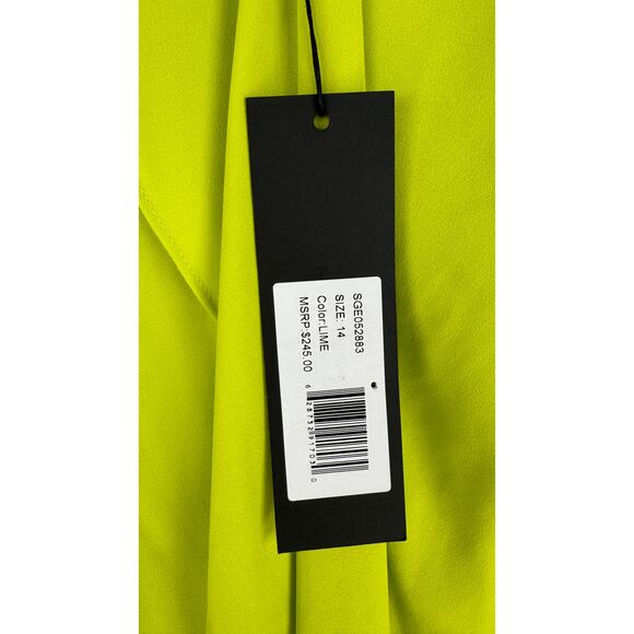 Halston Sleeveless High Neck Drape Front Mini Dress Womens 14 Lime Green New - Picture 4 of 10